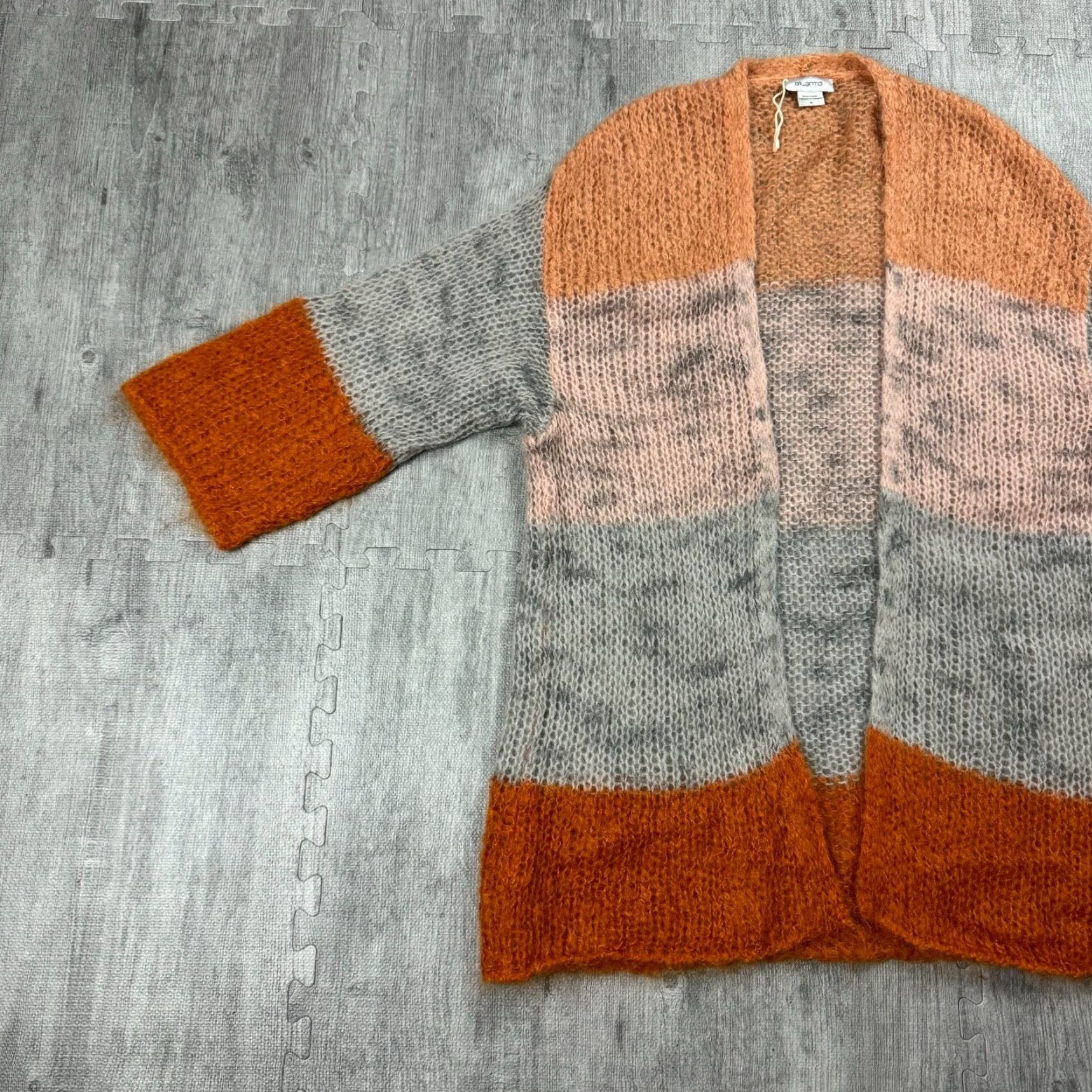 Vintage VINTAGE AILANTO Designer Spain Open Front Fuzzy Mohair Cardigan Women Size M Orange Geometric Knit Fall Winter Spring Size M / US 6-8 / IT 42-44 - 3 Thumbnail