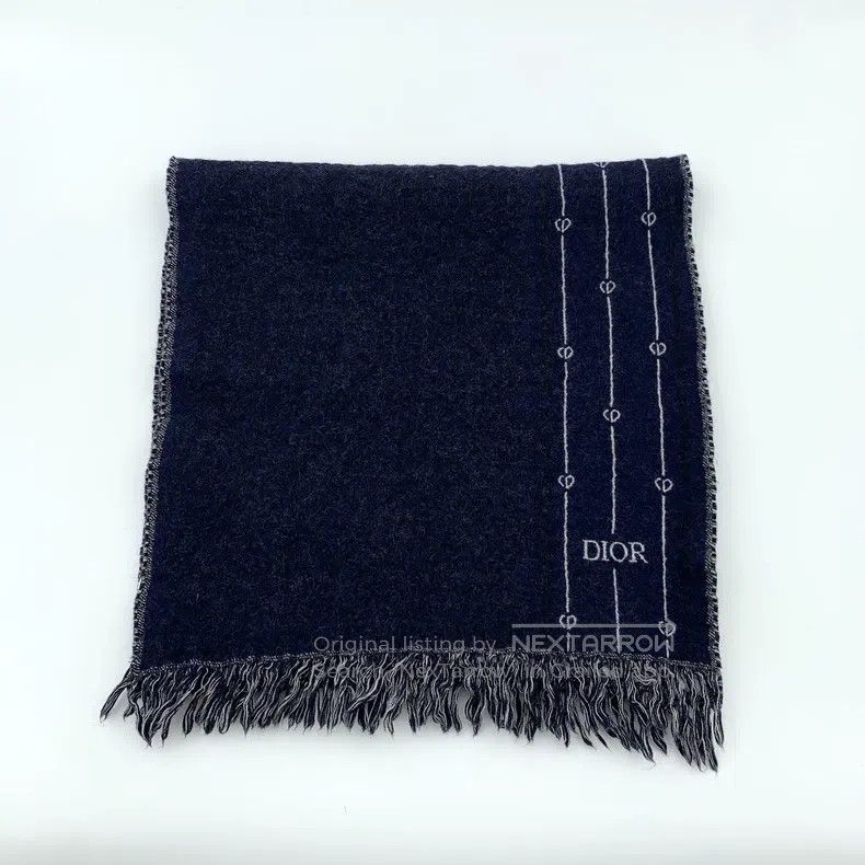 Dior Dior Dark blue CD letter embroidery wool tassel scarf Size ONE SIZE - 1 Thumbnail