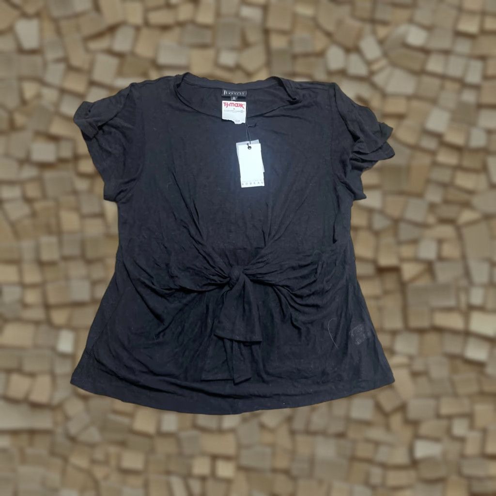 Vintage Bobeau Shirt Womens Large Black Tie on Front Short Sleeve NWT Size L / US 10 / IT 46 - 1 Thumbnail