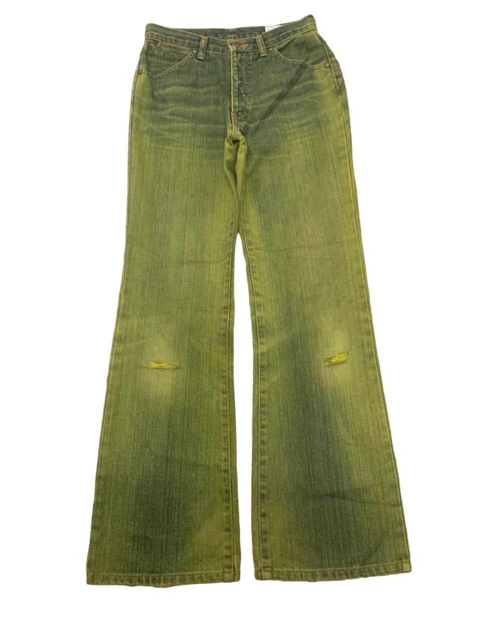 image of Vintage x Wrangler 90's Wrangler Western Flare Pant Colour in Yellow Green, Women's (Size 27)