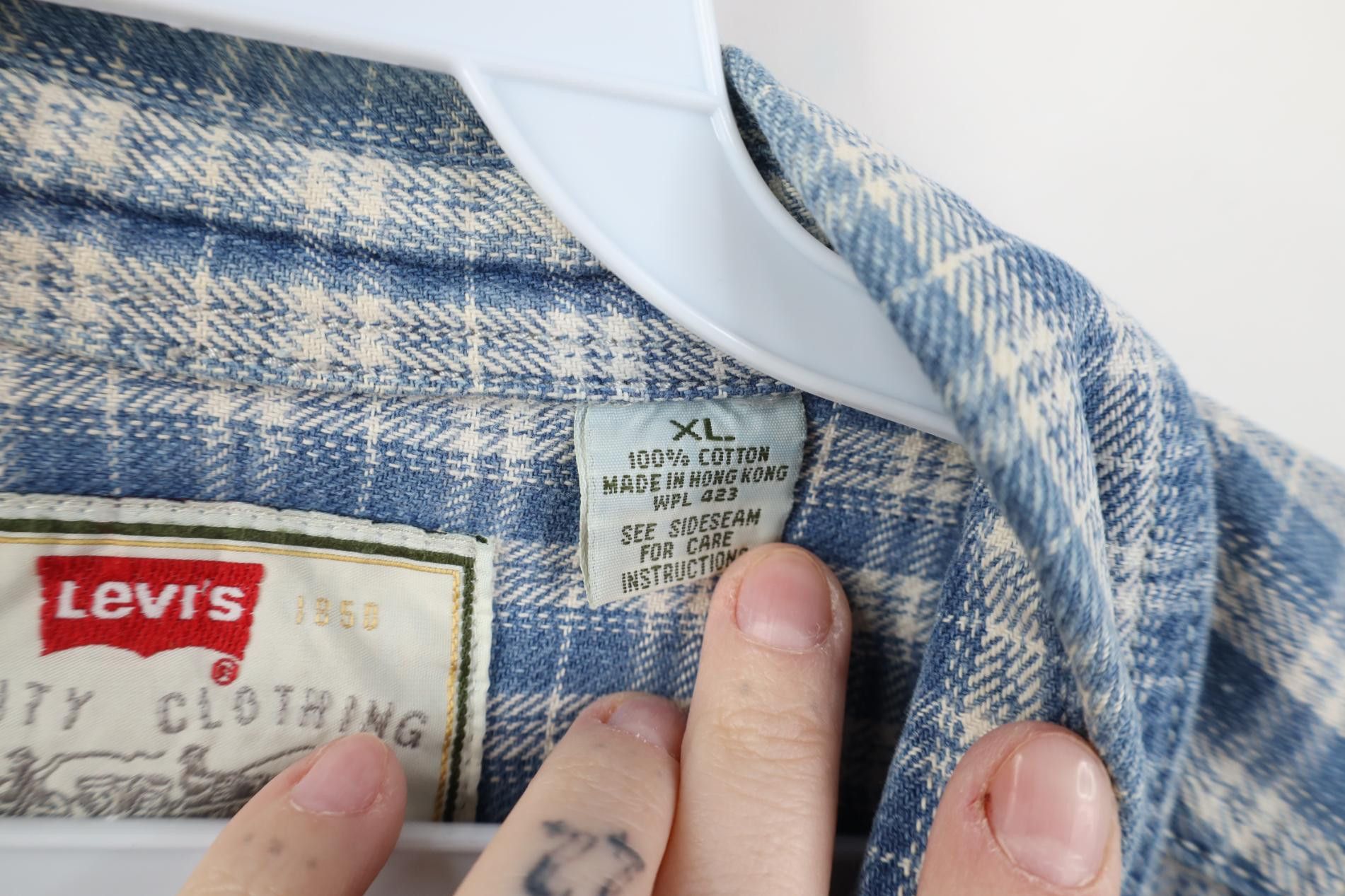 Levi's Vintage 90s Levis Denim Collared Button Shirt Blue Plaid Size US XL / EU 56 / 4 - 10 Thumbnail
