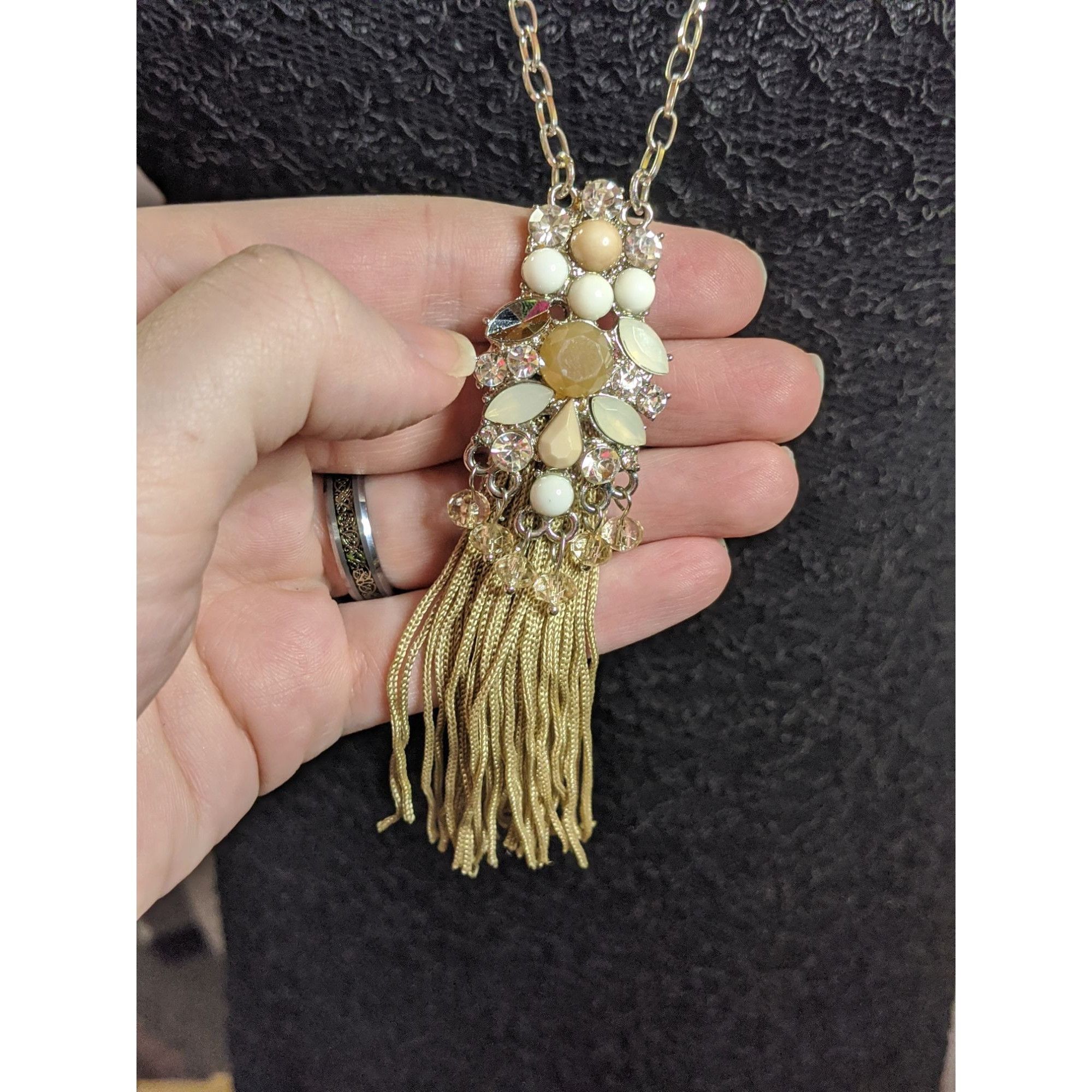 Other Vintage Y2K Gold Chain Necklace With Beaded & Rhinestone Tas Size ONE SIZE - 4 Thumbnail