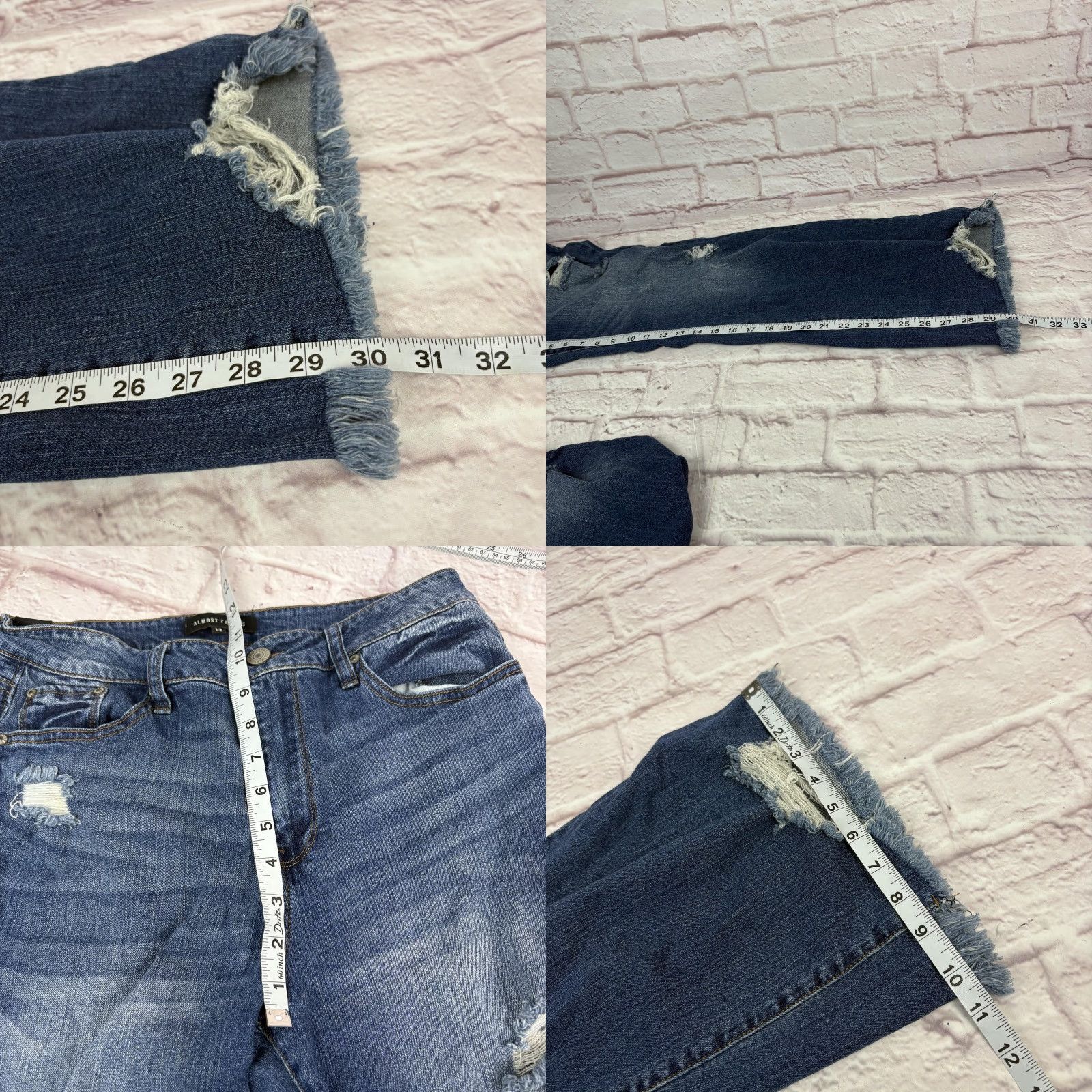 Almost Famous Almost Famous Jeans Womens 13 Medium Wash Blue Distressed Flare Raw Hem 30x30 Size 30" / US 8 / IT 44 - 9 Thumbnail