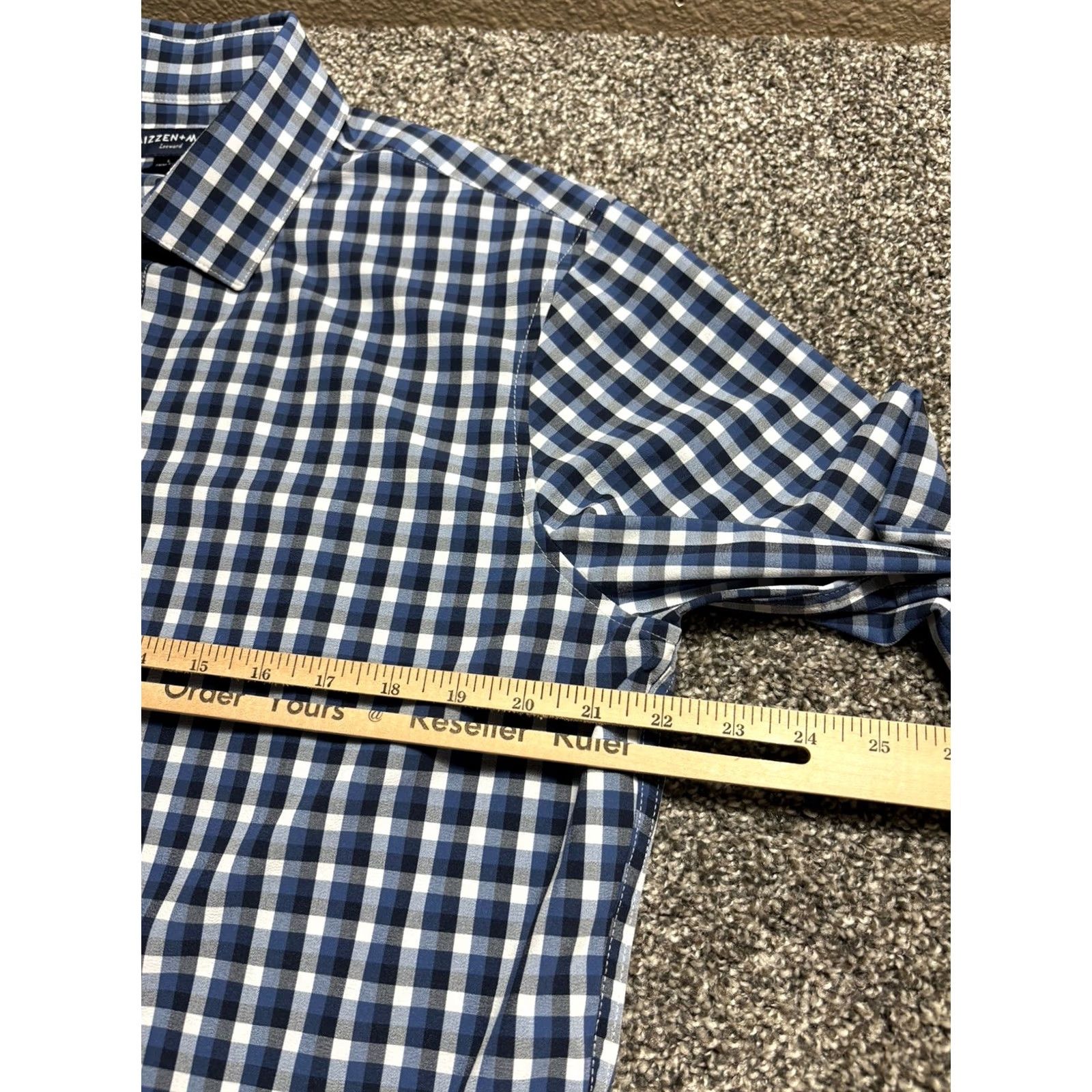 Mizzen+Main Mizzen+Main Leeward Shirt Mens Large Tall Blue Check Plaid Stretch Polyester Spandex Button-Up Collared Size US L / EU 52-54 / 3 - 6 Thumbnail