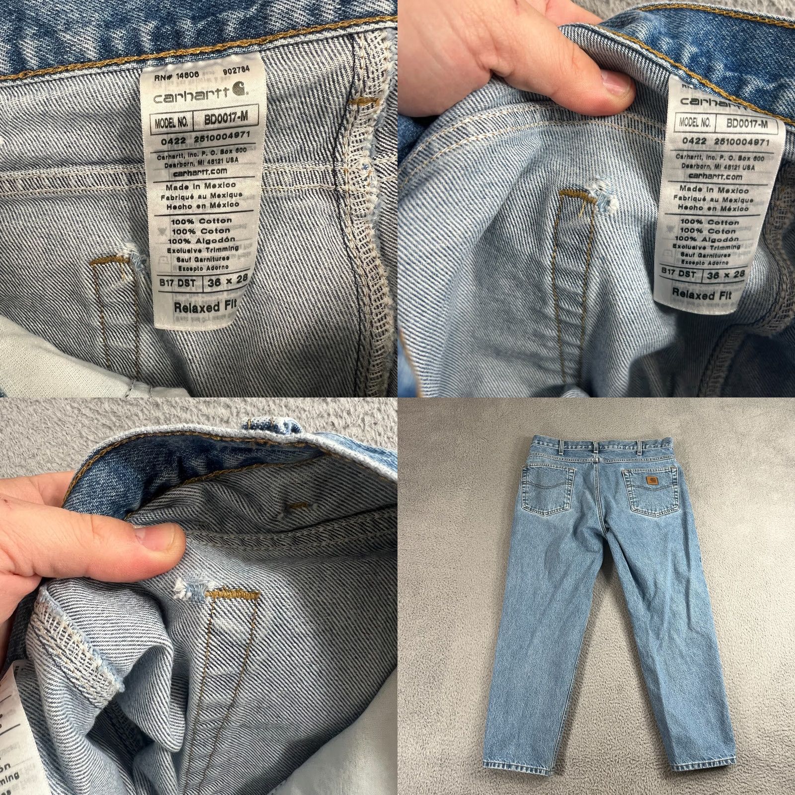 Carhartt Carhartt Jeans Mens 36x28 Blue Relaxed Fit Straight Leg Denim Workwear B17-DST Size US 36 / EU 52 - 8 Thumbnail