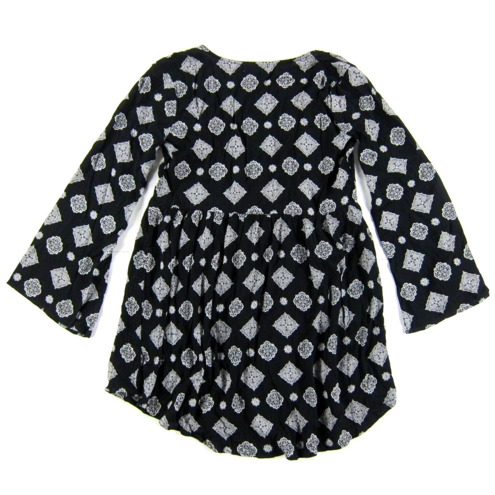 Vintage Society Amuse Black White Paisley 100% Rayon Long Sleeve V-Neck Dress Small Size S / US 4 / IT 40 - 2 Thumbnail