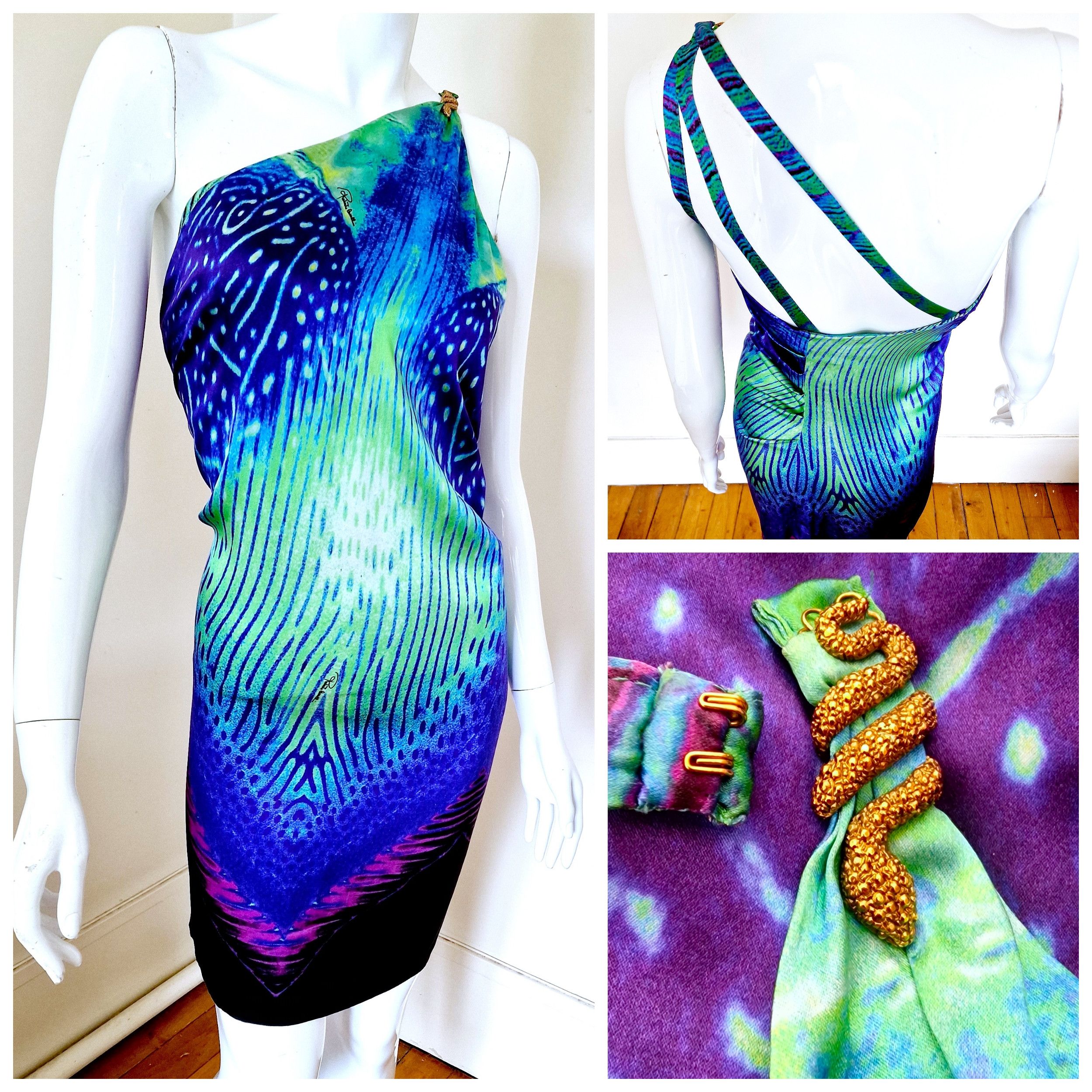 Roberto Cavalli Roberto Cavalli Vibrant Silk Peacock Feather Snake Dress Size XS / US 0-2 / IT 36-38 - 1 Thumbnail