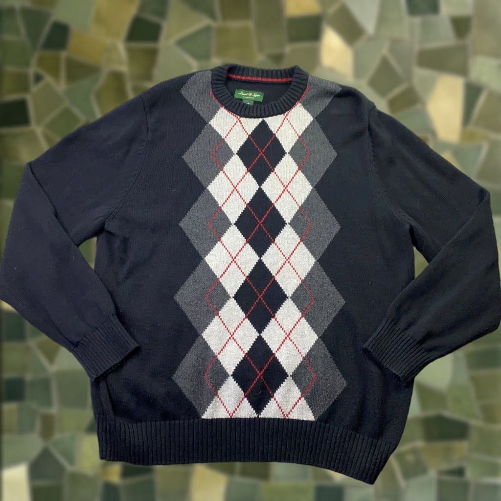 Vintage David Taylor Mens Sweater Large Black Argyle Cotton Crew Neck Long Sleeve Regular Fit Pullover Dad Theme Men Size US L / EU 52-54 / 3 - 1 Thumbnail