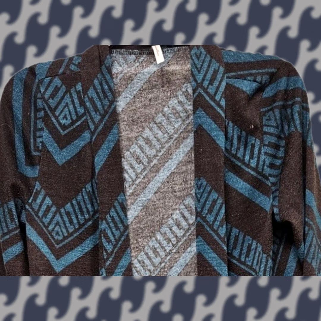 Vintage Fascination Cardigan Geometric Aztec Open Front Women M Boho Casual Blue Mens? Size M / US 6-8 / IT 42-44 - 1 Thumbnail