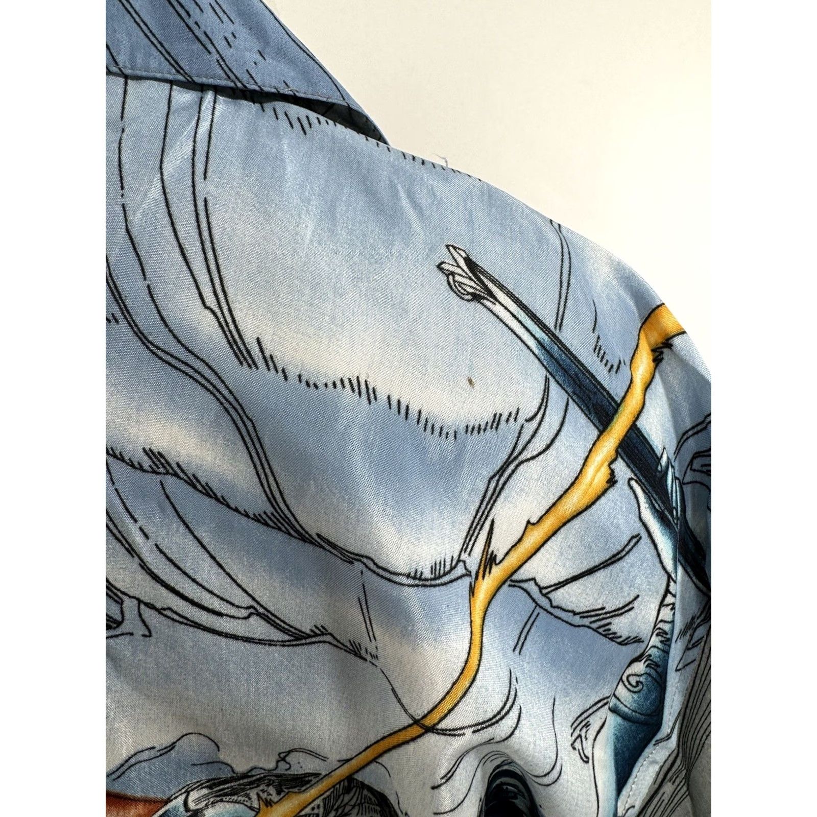 Vintage CLAUDIO NUCCI XL Shirt - New w Tags - Japanese Samurai Anime Button-Up, Short Sleeve, Blue, Men Interactive XL, Anime Theme, Mens Shirt Size US XL / EU 56 / 4 - 4 Thumbnail