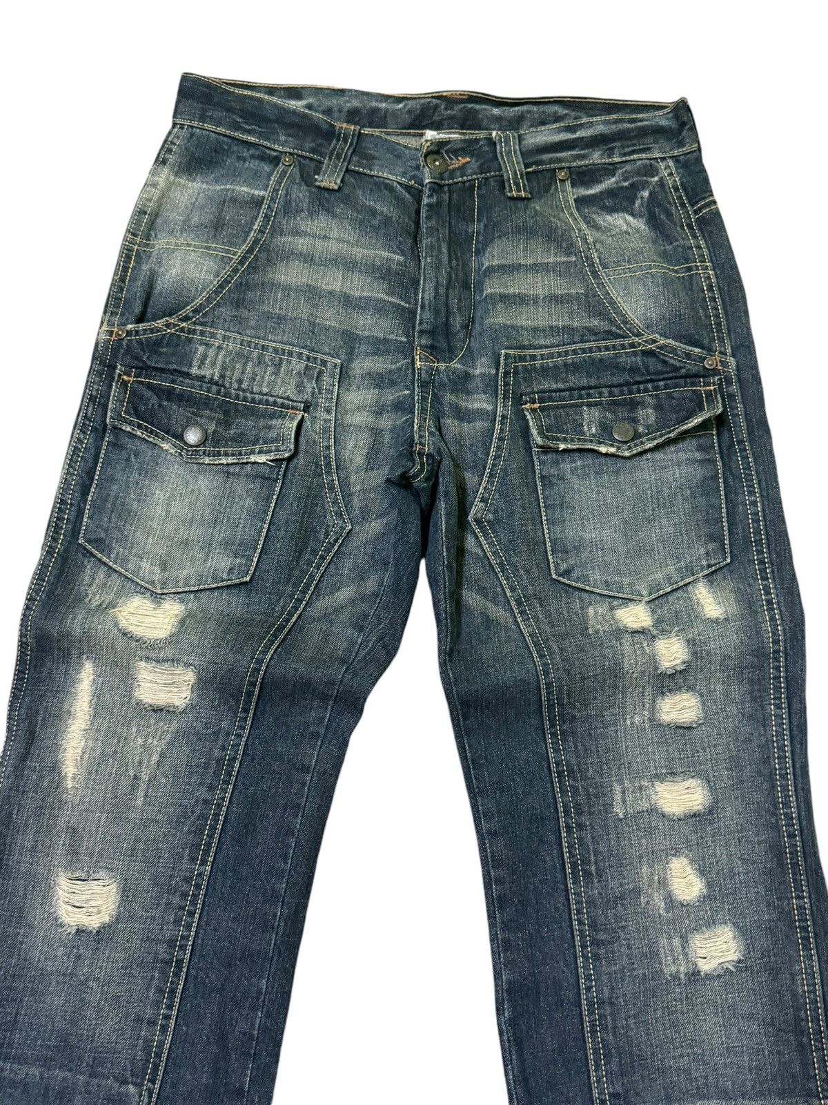 Japanese Brand Double Knee Multipocket Free Gate Distressed Denim Size US 29 - 5 Thumbnail