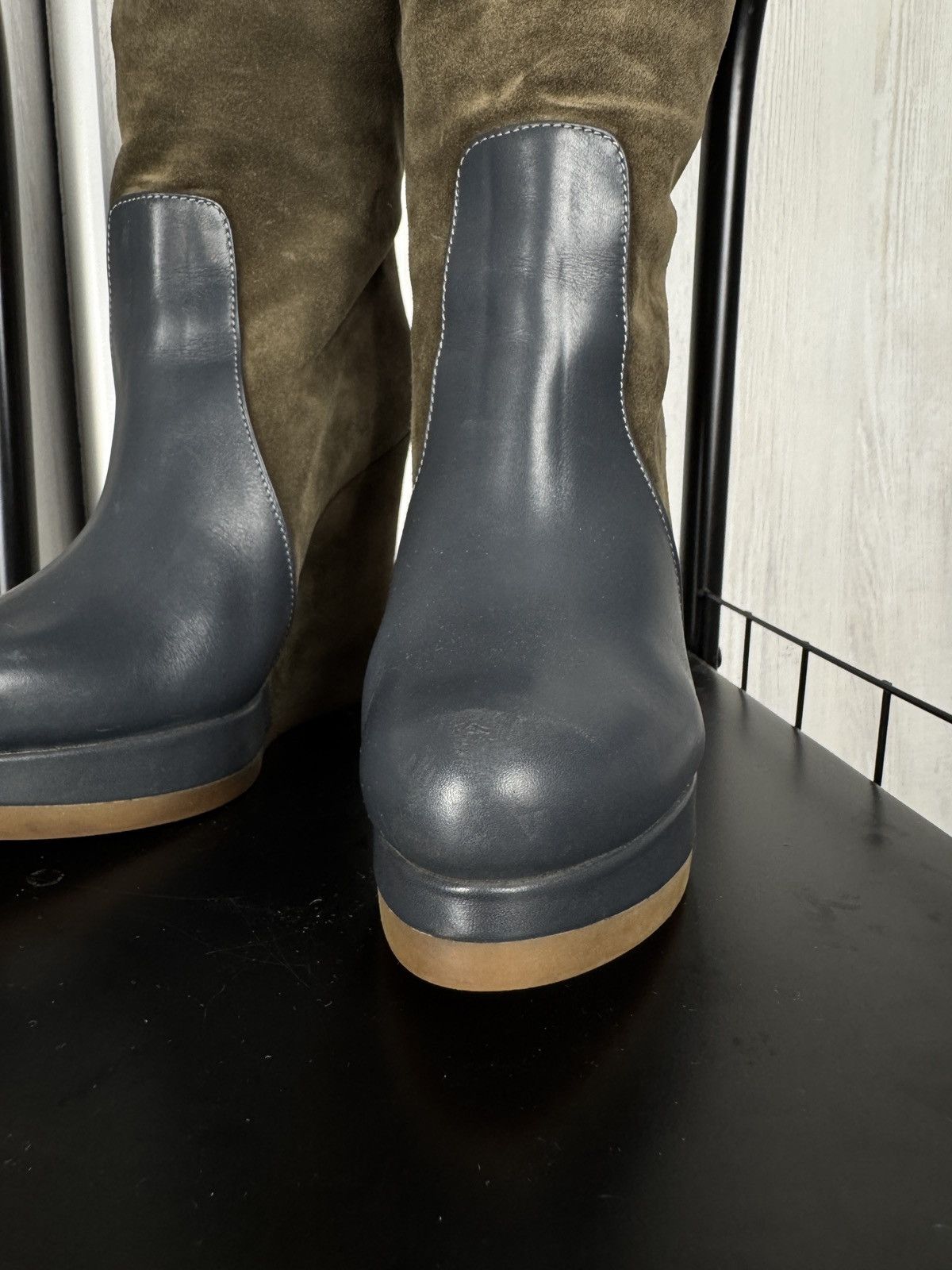Jil Sander Jill Sander olive green suede and gray leather wedges Size US 6.5 / IT 36.5 - 8 Thumbnail