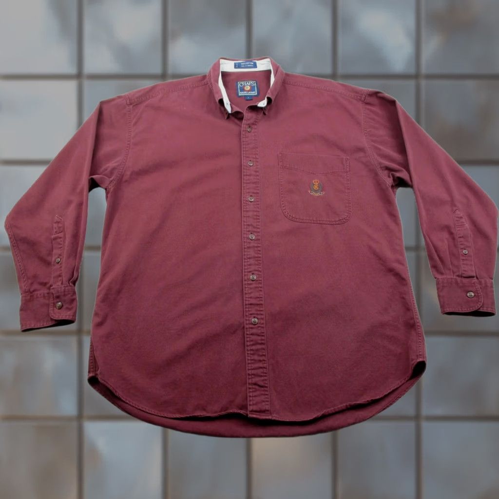 Chaps VINTAGE Chaps Shirt Mens Large Button-Down Crest Classic Preppy Dress Shirt Size 42R - 1 Thumbnail