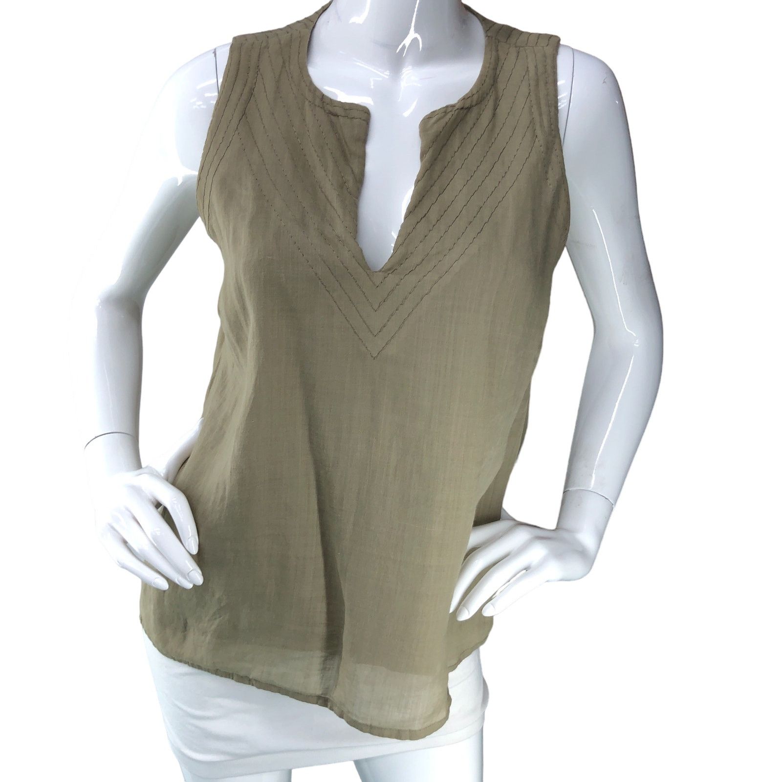 Adolfo Dominguez Adolfo Dominguez Size S Shell Tank Top Green Deep V Neck Size S / US 4 / IT 40 - 11 Thumbnail