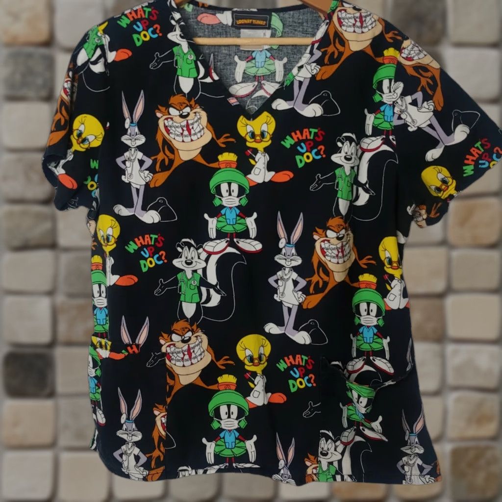 Vintage VINTAGE Looney Tunes Scrub Top - Women's L Orthodontist Dentist Black V-Neck Braces Smiles Shirt Size L / US 10 / IT 46 - 1 Thumbnail