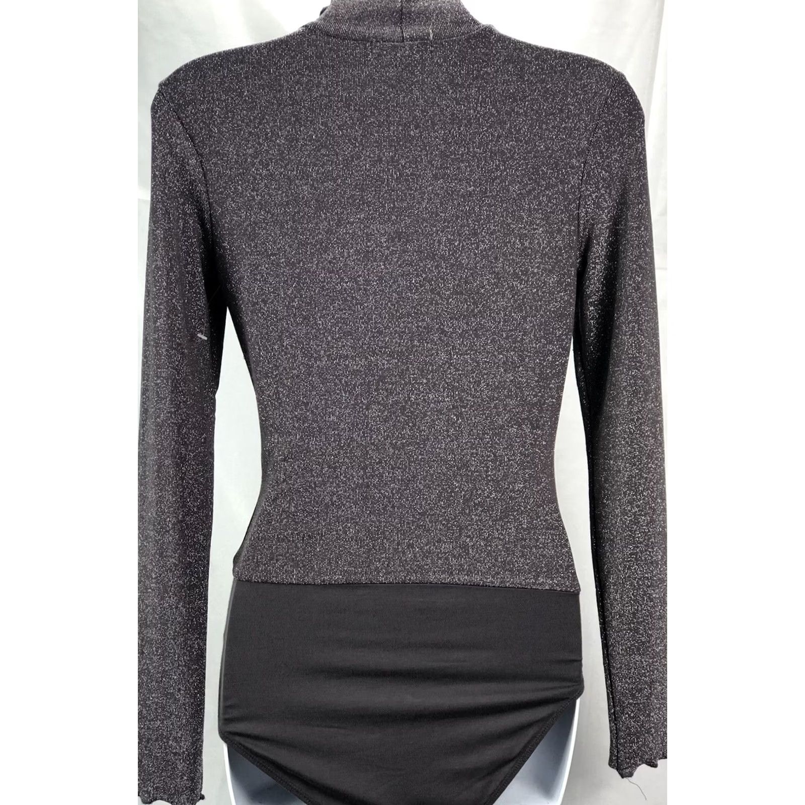 Vintage Altar'd State Body Suit S Gray Glitter Ruffles Mock turtleneck Long Sleeve Women Size S / US 4 / IT 40 - 3 Thumbnail