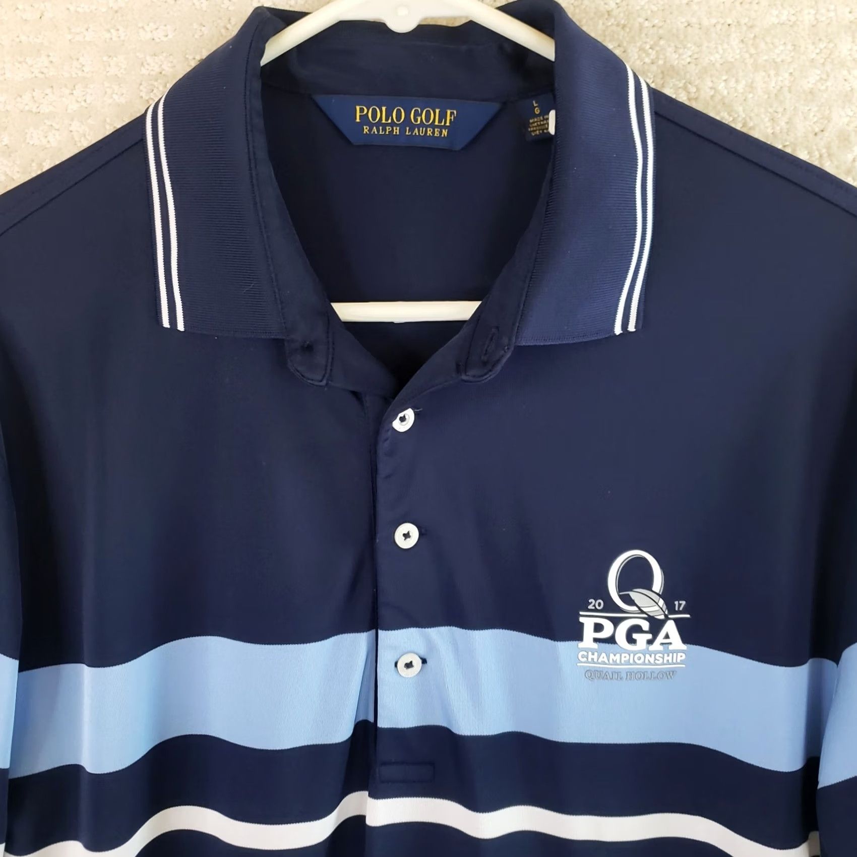 Polo Ralph Lauren VINTAGE Polo Ralph Lauren Shirt Mens LBlue Stripe Performance PGA Championship Logo Size US L / EU 52-54 / 3 - 3 Thumbnail