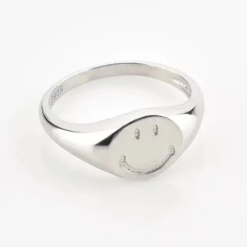 Ring Of Fire 925 Sterling Silver Pure Smiley Face Ring Size ONE SIZE - 1 Thumbnail