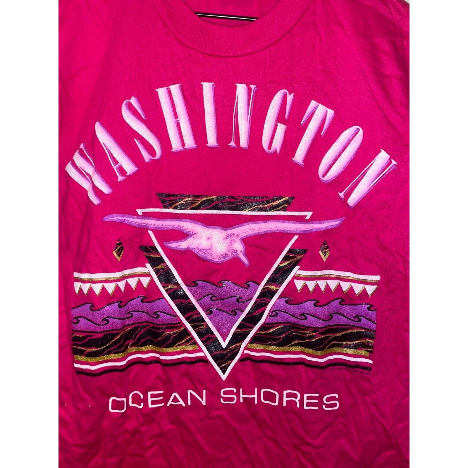 Jerzees Vintage Washington Shirt Ocean Shores Bird Tee Pink 90s VTG Size US M / EU 48-50 / 2 - 2 Thumbnail