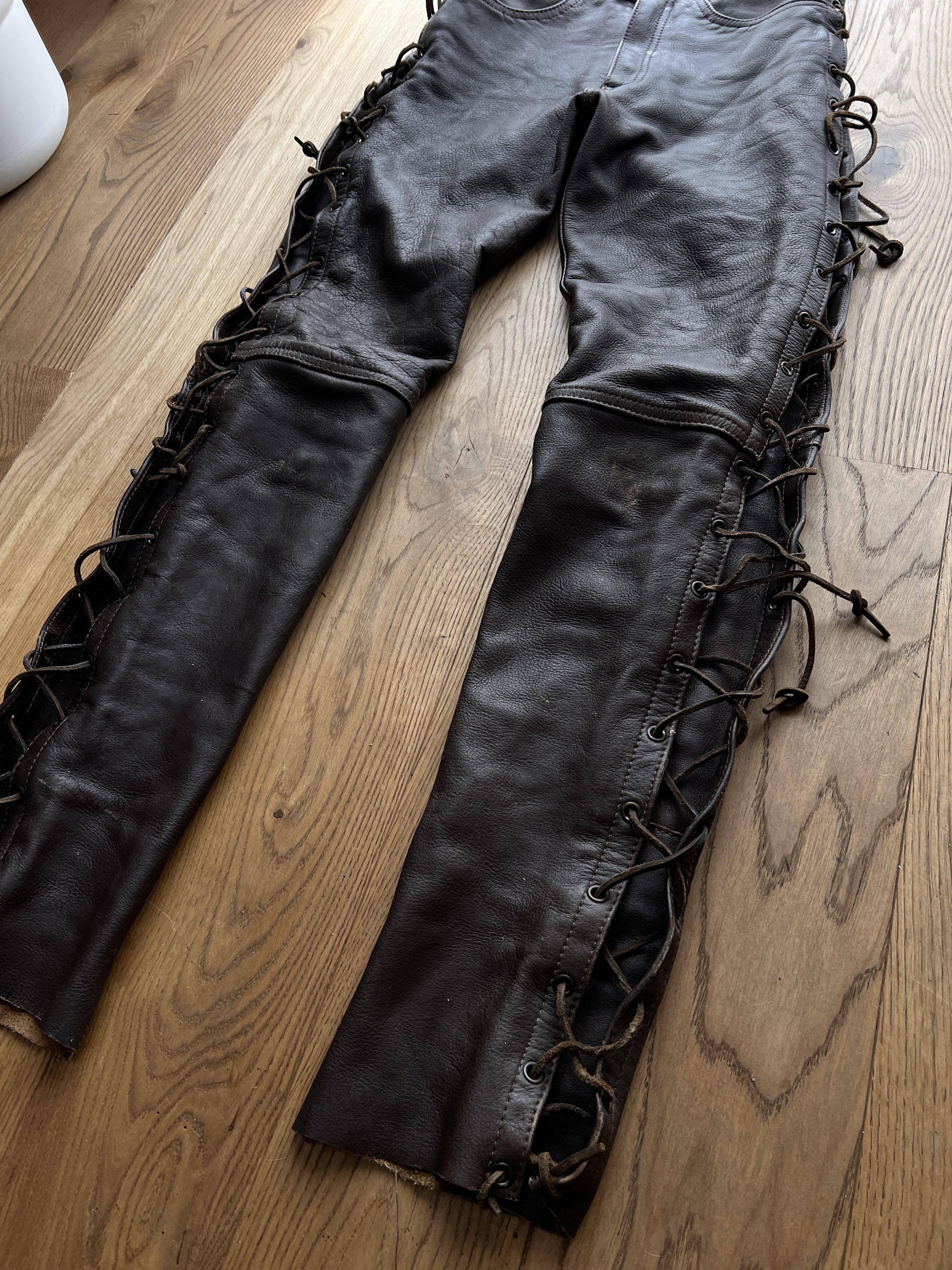 Genuine Leather Crazy! Cowboy core lace up leather pants opium avant garde S Size US 29 - 13 Thumbnail