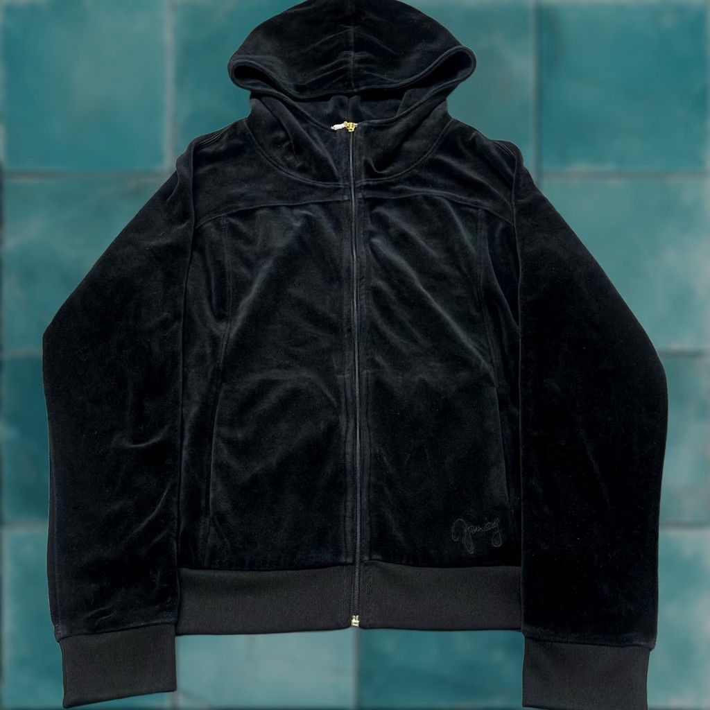Juicy Couture VINTAGE Juicy Couture Black Womens M Velour Track Jacket Full Zip Hooded Streetwear Glow 2000s Womens Size M / US 6-8 / IT 42-44 - 1 Thumbnail