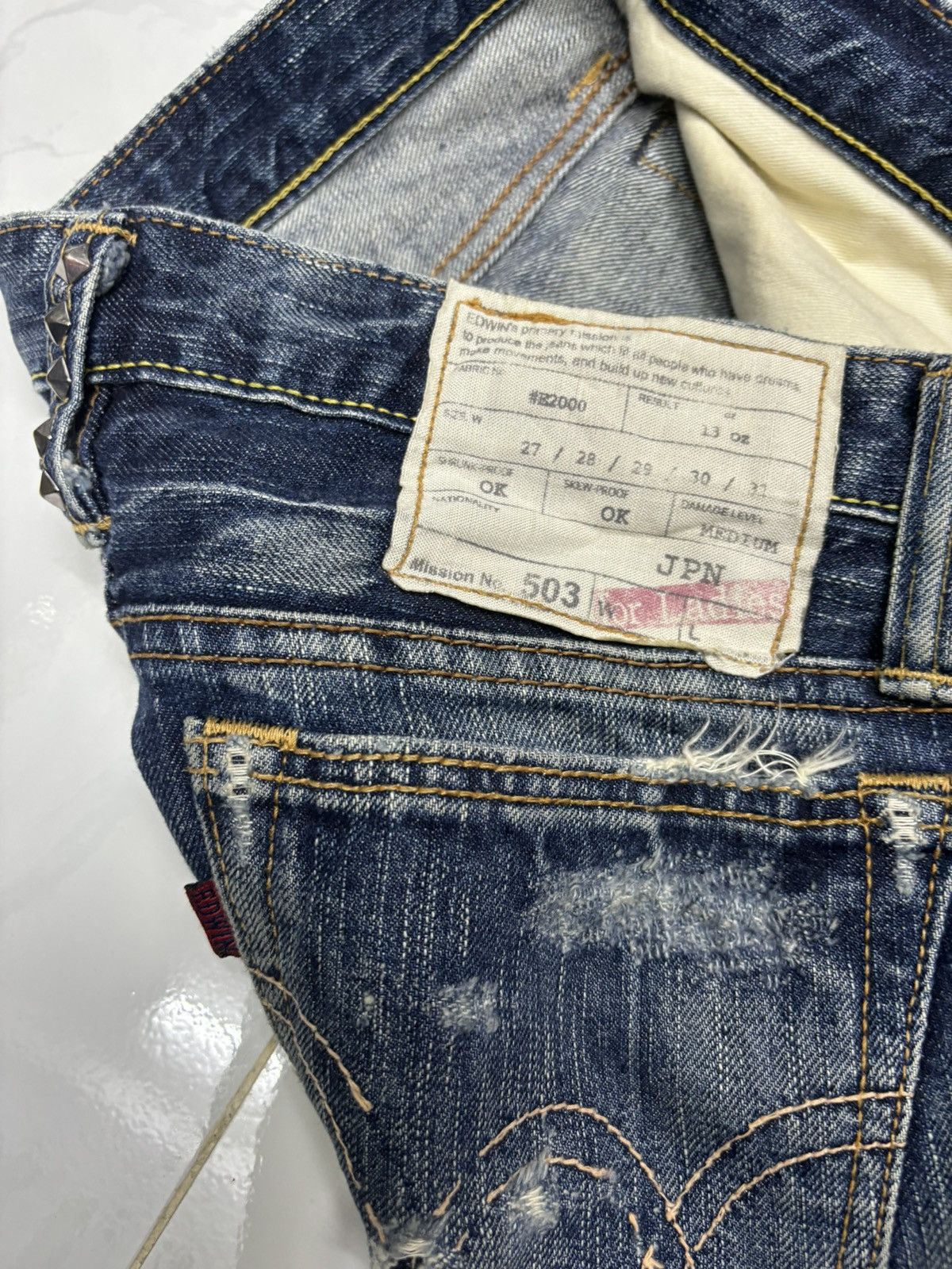Who Decides War 🔥Edwin 503 Pierced & Studs Flared Jeans Low Rise Size US 32 / EU 48 - 12 Thumbnail