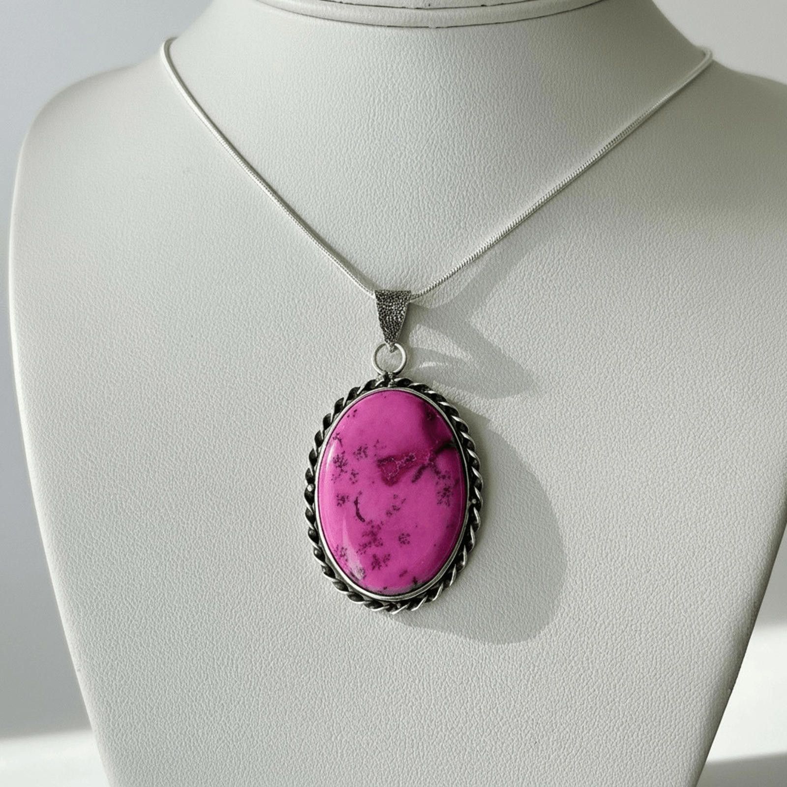 NBDN Nobrandedon Pink Dendrite Opal Handmade Pendant Necklace Silver Chain Size ONE SIZE - 2 Thumbnail