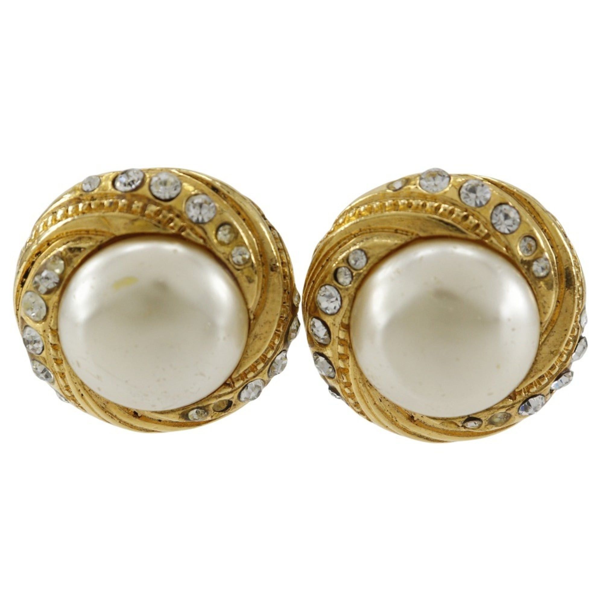 Chanel CHANEL Vintage Earrings Gold Plated x Faux Pearl Rhinestone Made in France Approx. 27.2g Women's Size ONE SIZE - 1 Thumbnail
