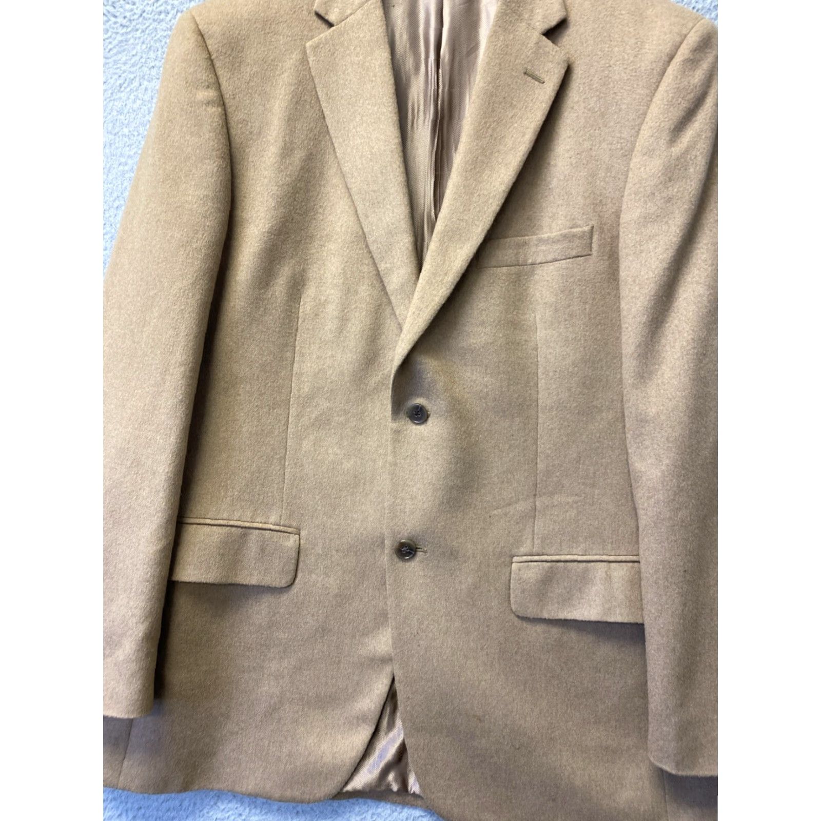 Tasso Elba VINTAGE Tasso Elba Blazer Mens 42 Single-Breasted Suit Jacket Formal Beige Camel Hair US 80s Size 42R - 2 Thumbnail