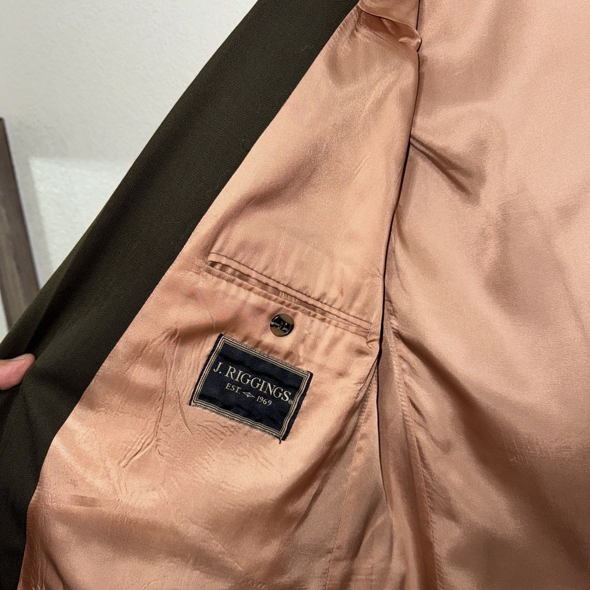 Vintage Vintage Wool J. Riggings Olive Blazer Jacket Pink Lining Size 44R - 7 Thumbnail