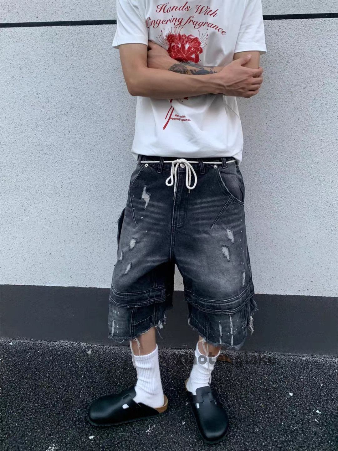 Designer Unisex utility loose baggy faded skate ripped cargo shorts Size US 32 / EU 48 - 7 Thumbnail