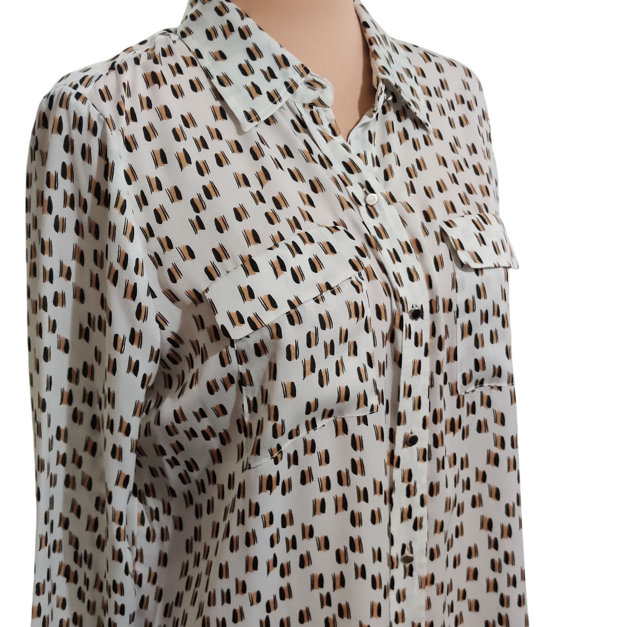 Other Liz Claiborne L Sheer Button Down Blouse Geometric Print Lig Size L / US 10 / IT 46 - 2 Thumbnail