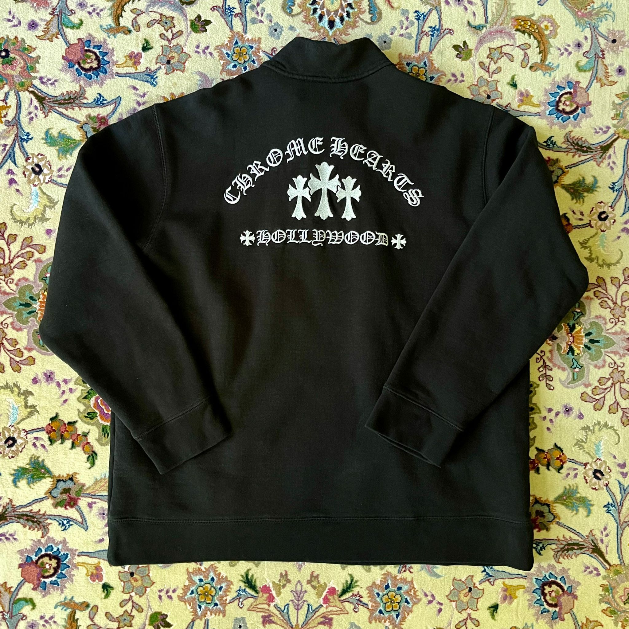 image of Chrome Hearts Triple Cross Embroidery Half Zip Black, Men's (Size 2XL)