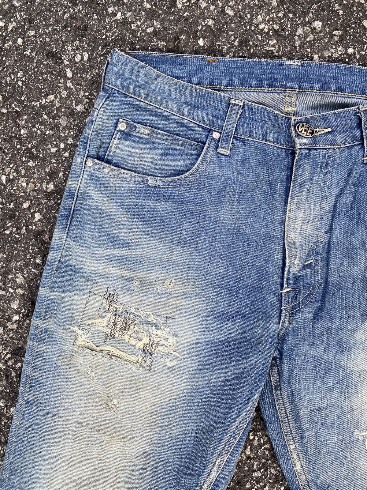 Japanese Brand × Lee Vintage Lee Blue Washed Distressed Patchwork Flare Denim Size US 32 / EU 48 - 8 Thumbnail