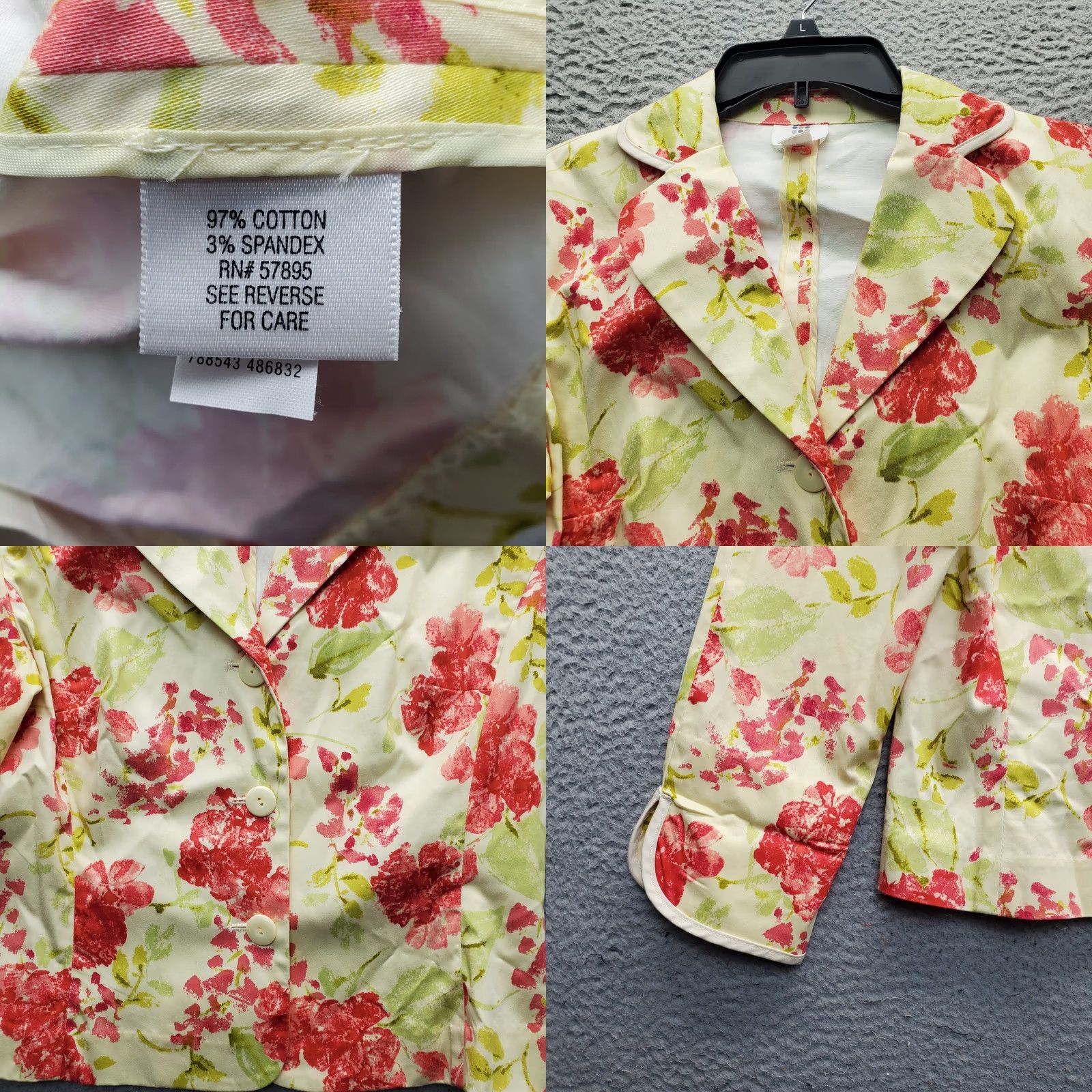 Apt. 9 Apt.9 Blazer Womens Size 6 Multicolor Floral Peak Lapel 3 Button Formal Long Sleeve Jacket Relaxed Fit - Womens Size M / US 6-8 / IT 42-44 - 8 Thumbnail