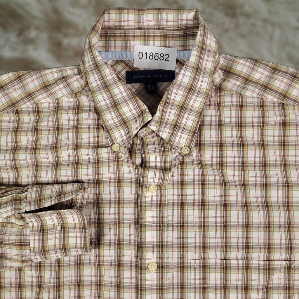 Tommy Hilfiger Tommy Hilfiger Plaid Shirt Beige Long Sleeve Casual Button-Up Mens Large Size US L / EU 52-54 / 3 - 1 Thumbnail