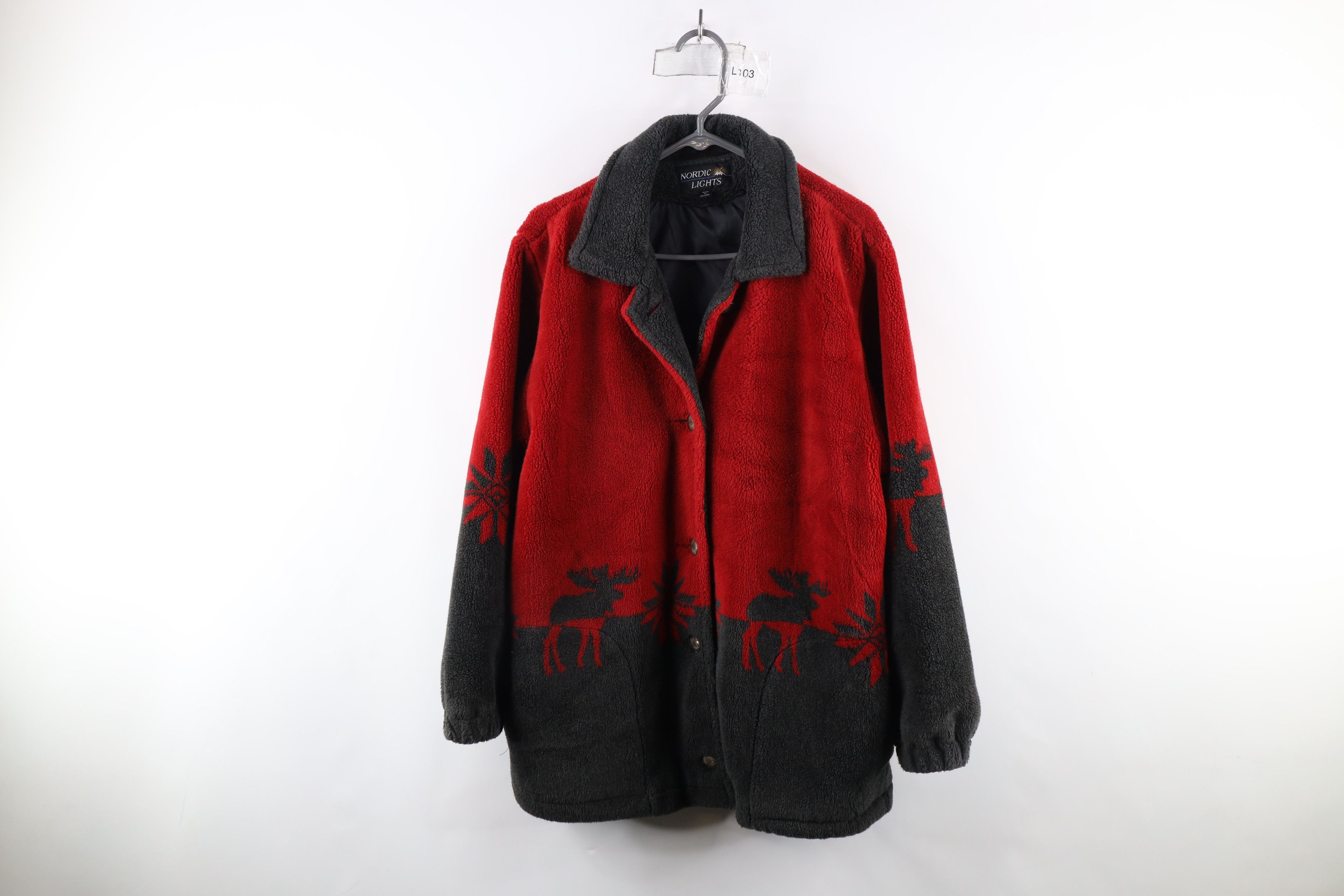 Vintage Vintage 90s Moose All Over Print Deep Pile Fleece Jacket Size L / US 10 / IT 46 - 1 Thumbnail
