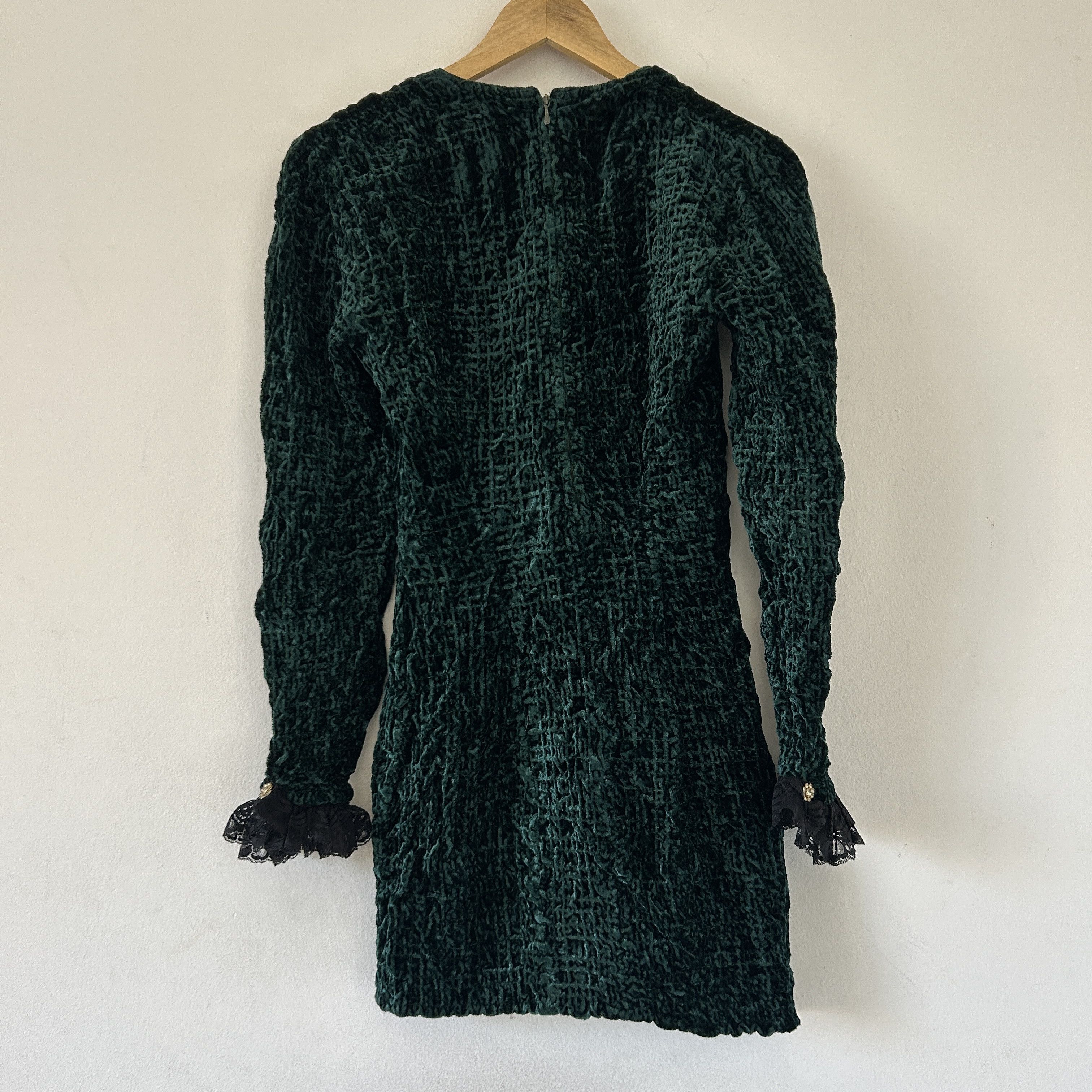 Vintage Vintage Green Crushed Velvet Mini Dress Size M / US 6-8 / IT 42-44 - 11 Thumbnail