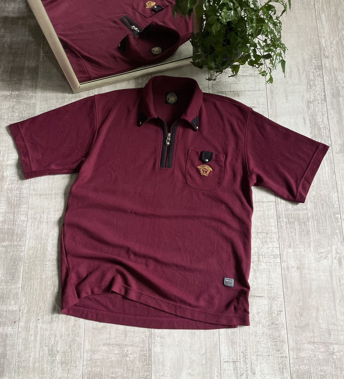Versace × Versace Jeans Couture × Vintage Vintage Versace Jeans Couture Polo Medusa Logo 1/4 Zip Tee Size US XL / EU 56 / 4 - 1 Thumbnail