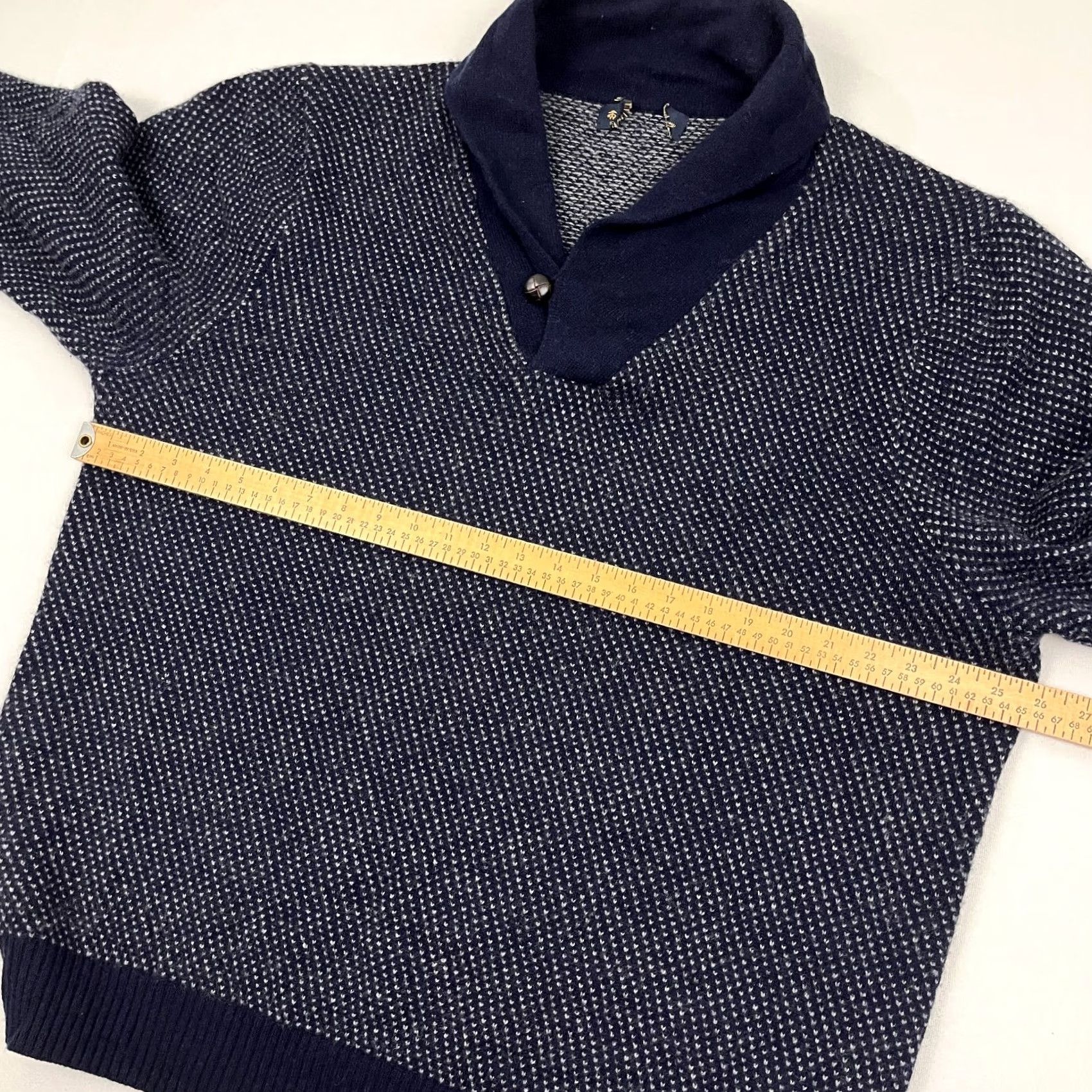 Brooks Brothers Brooks Brothers Lambs Wool Sweater Mens 2XL Blue Birds Eye Shawl Collar Preppy Pullover Knit Regular Front Pockets Size US XXL / EU 58 / 5 - 6 Thumbnail