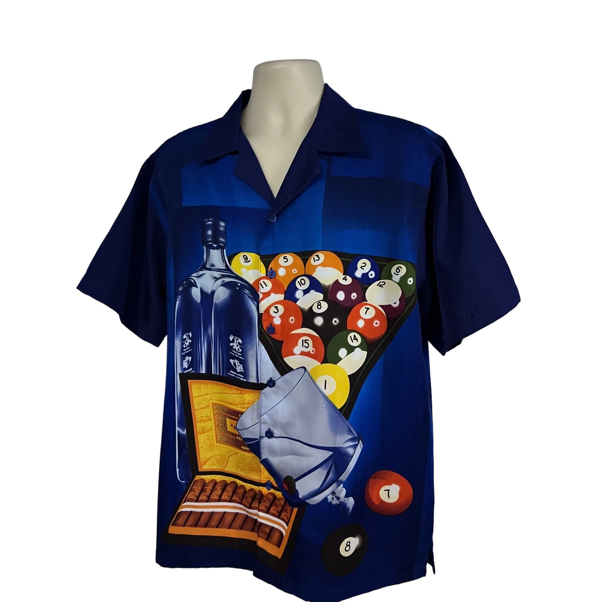 Vintage Blue Graphic Billiards Pool Cocktails Cigars Button Shirt Size US M / EU 48-50 / 2 - 3 Thumbnail