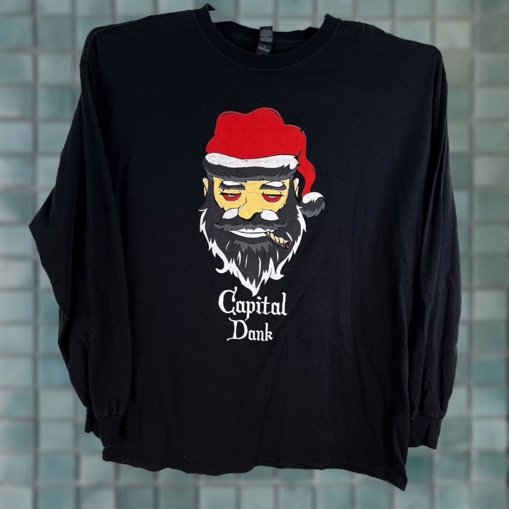 Vintage Capital Dank Christmas Long Sleeve T-Shirt Mens XL Black Graphic Print Crew Neck Size US XL / EU 56 / 4 - 1 Thumbnail