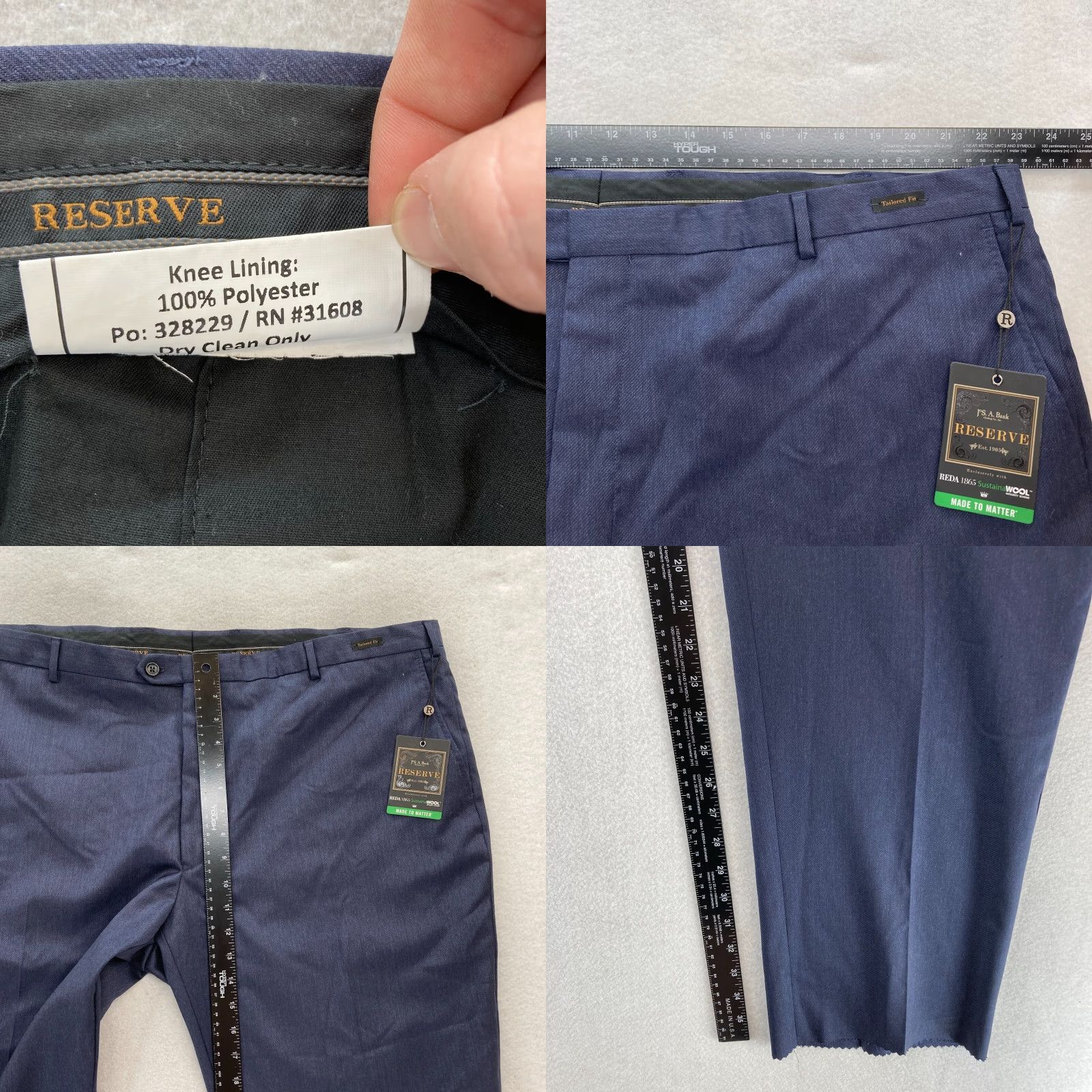 Jos. A. Bank Jos. A. Bank Reserve Dress Pants Mens 46R Navy Blue Wool Size US 30 / EU 46 - 8 Thumbnail