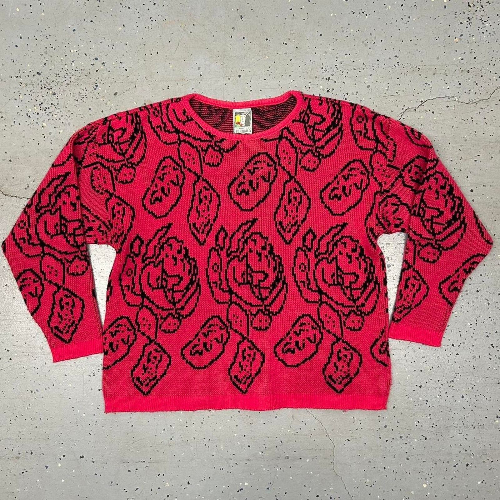 Other VTG Red and black floral crewneck sweater Size L / US 10 / IT 46 - 1 Thumbnail