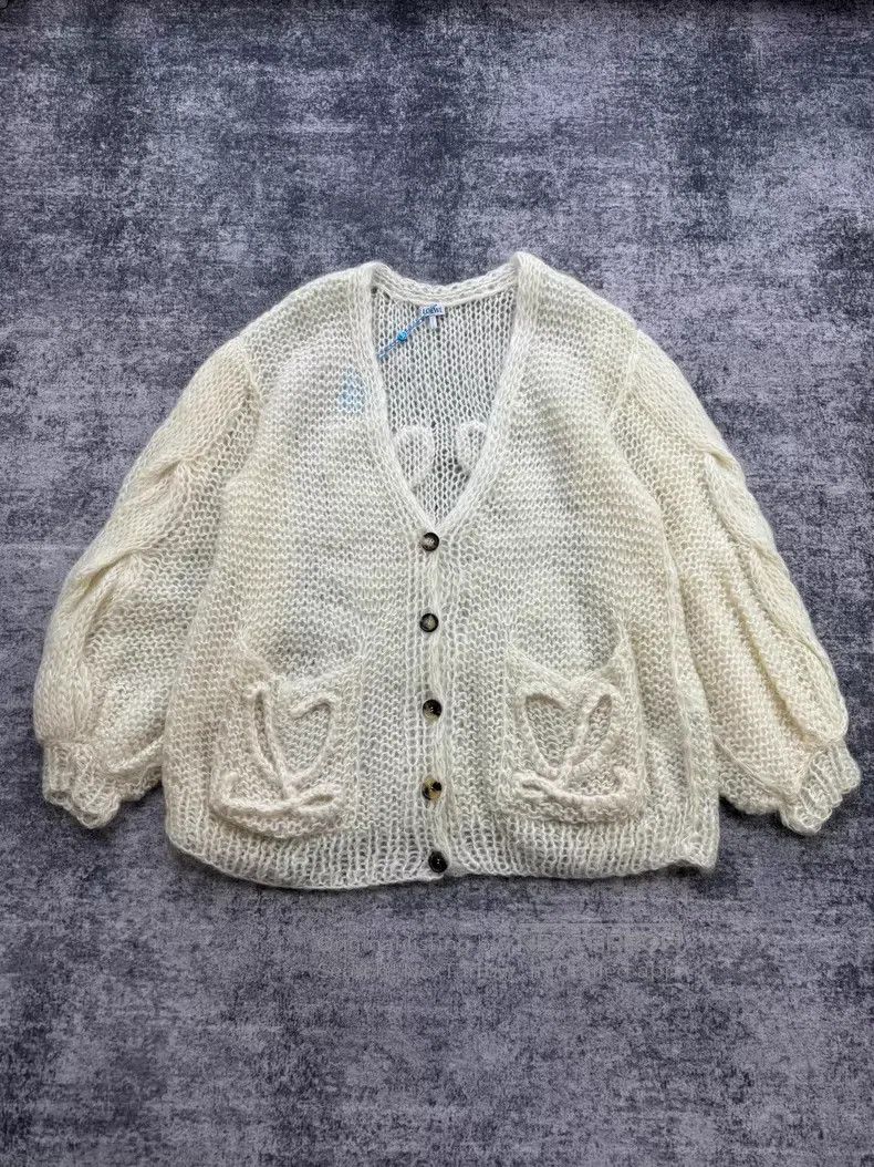 Loewe Loewe Milk White Mohair 3D Logo Open Cardigan Size S / US 4 / IT 40 - 1 Thumbnail