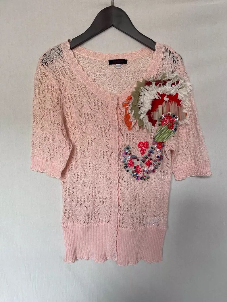 Kenzo KENZO Pink lace crochet sweater Size L / US 10 / IT 46 - 3 Thumbnail