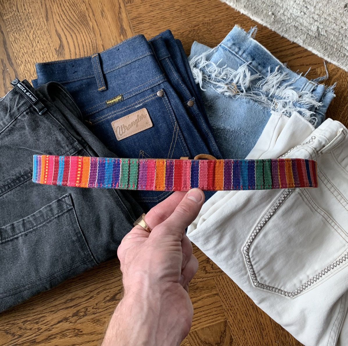 Japanese Brand × Vintage 90s Vintage Guatemala Fabric Belt Hippy Boho Rainbow XL USA Size ONE SIZE - 2 Thumbnail