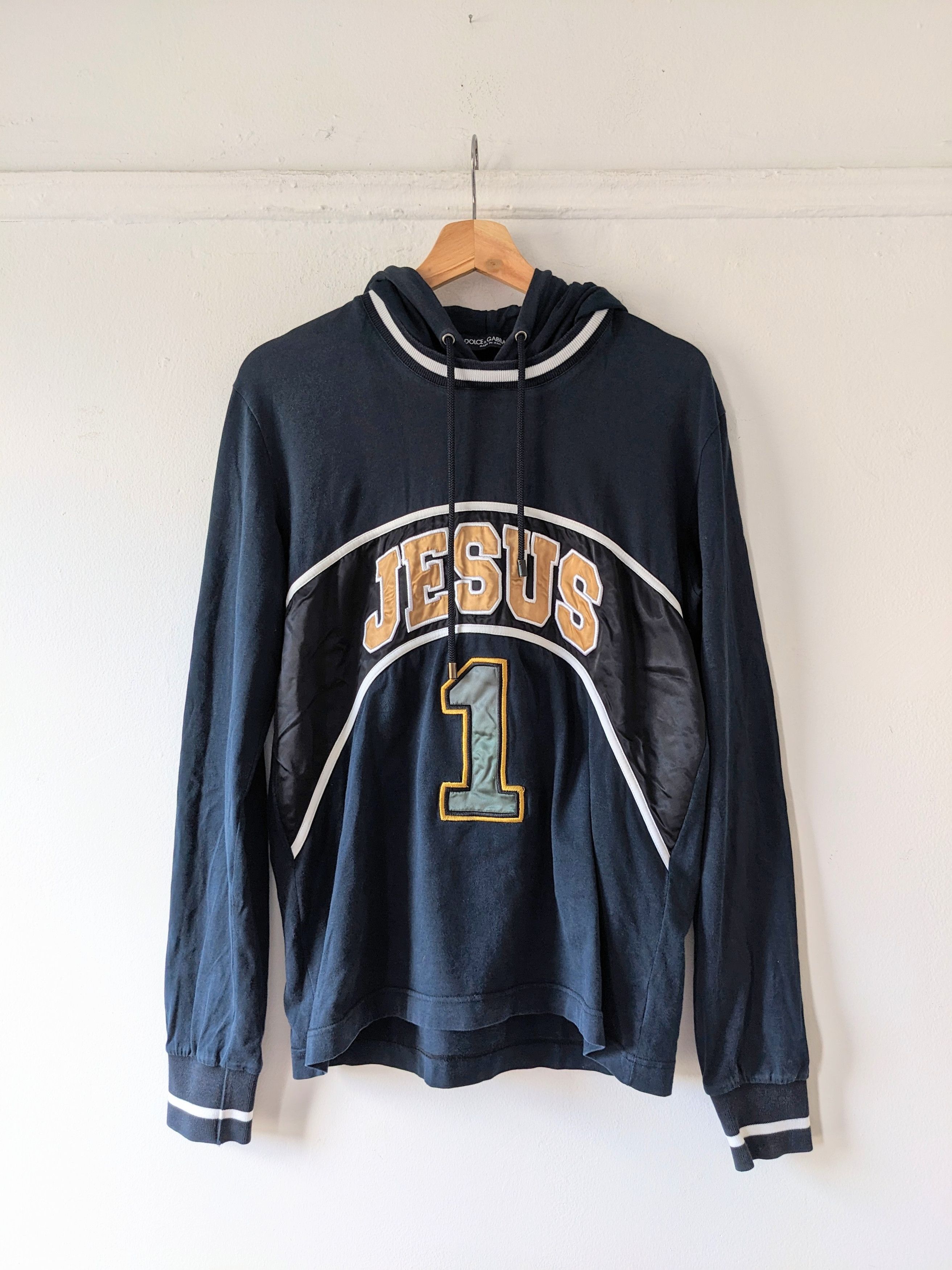 image of Dolce Gabbana S/s '08 Jesus Basketball Hoodie in Deep Navy, Men's (Size Medium)