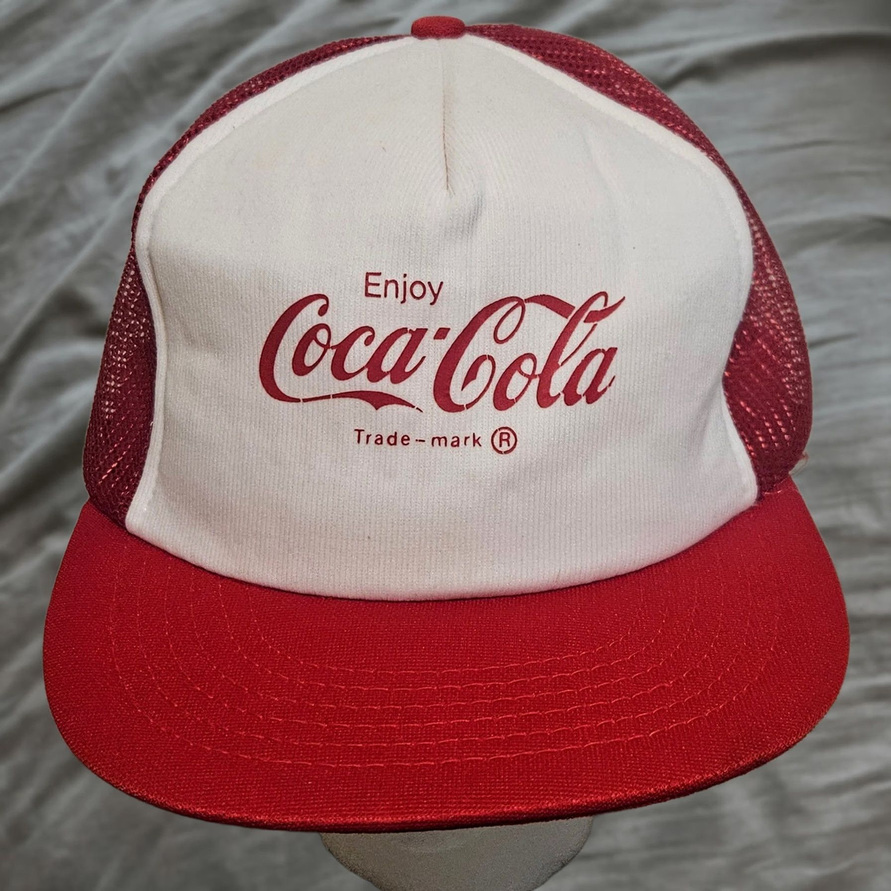Vintage VINTAGE KAP Hat Mens One Size Red Coca Cola Cap Foam Trucker Style White Snapback Size ONE SIZE - 1 Thumbnail