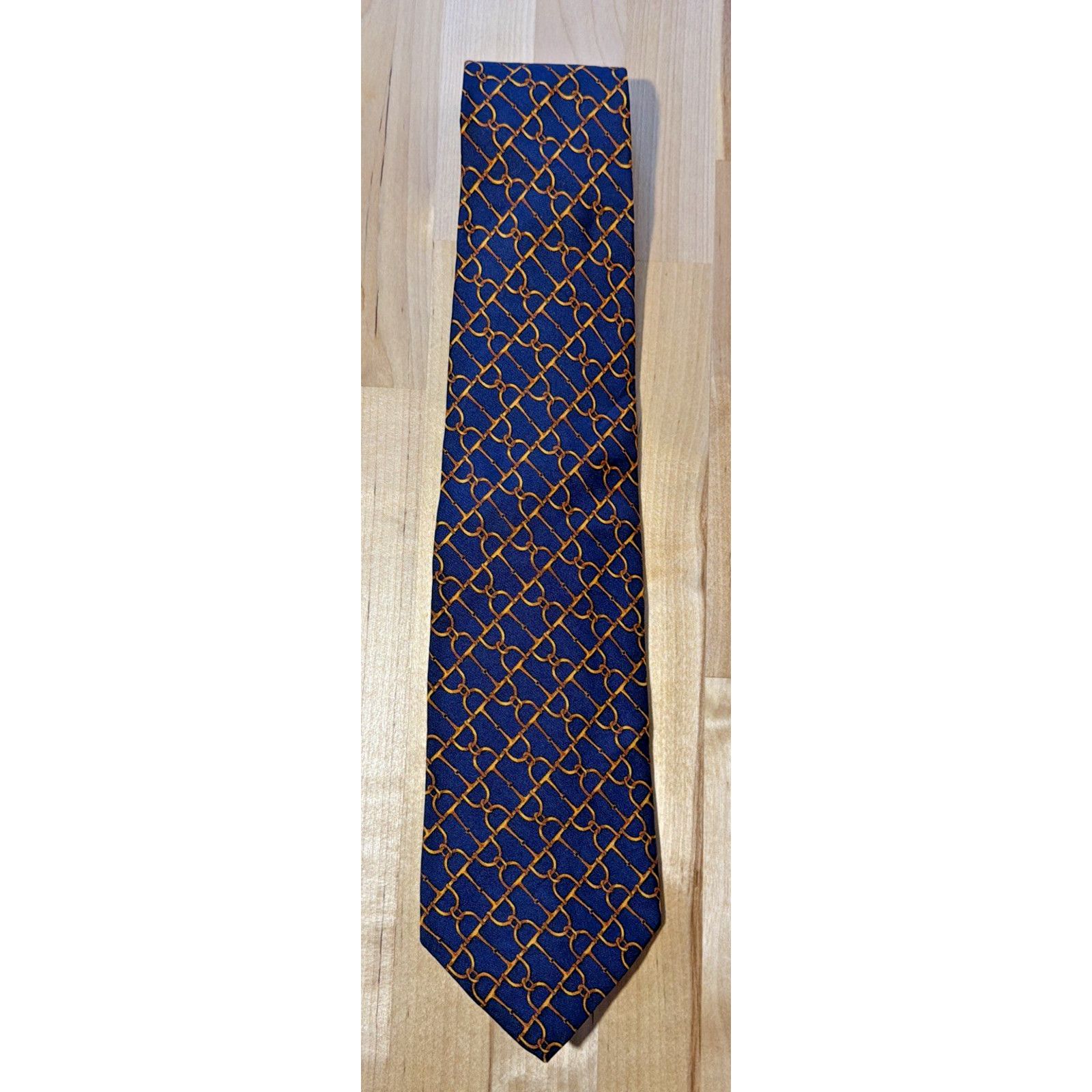 Brooks Brothers Brooks Brothers Tie Makers Silk Chain Link Navy Blue & Gold Size ONE SIZE - 1 Thumbnail